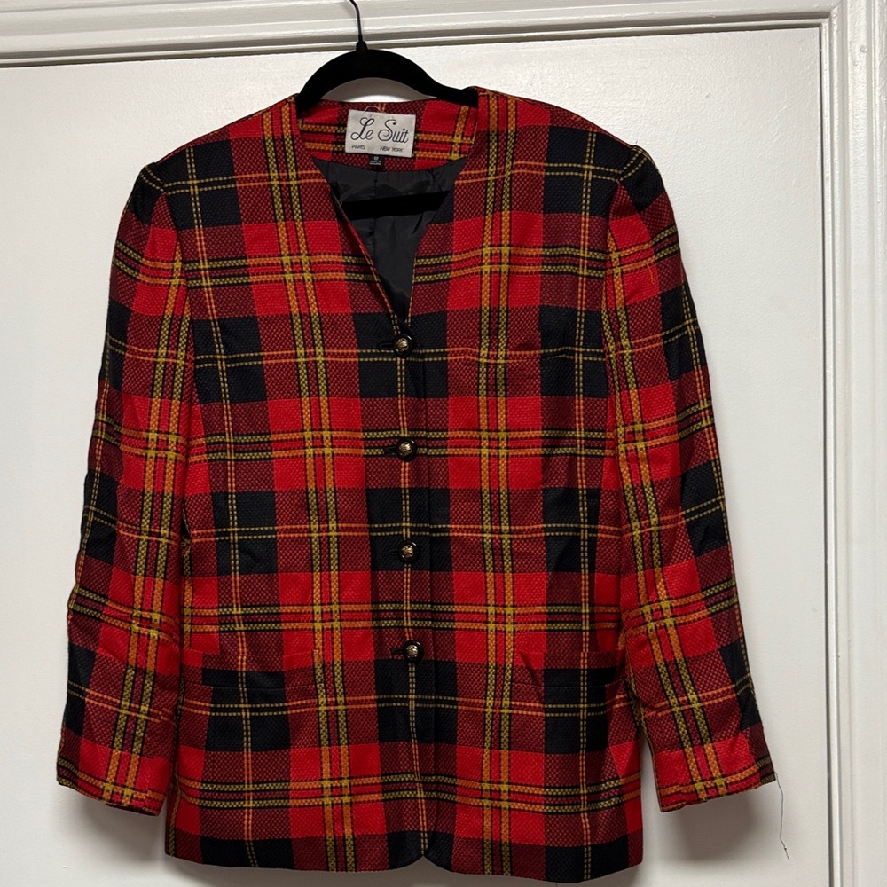 Le Suit: Red and Black Plaid Blazer